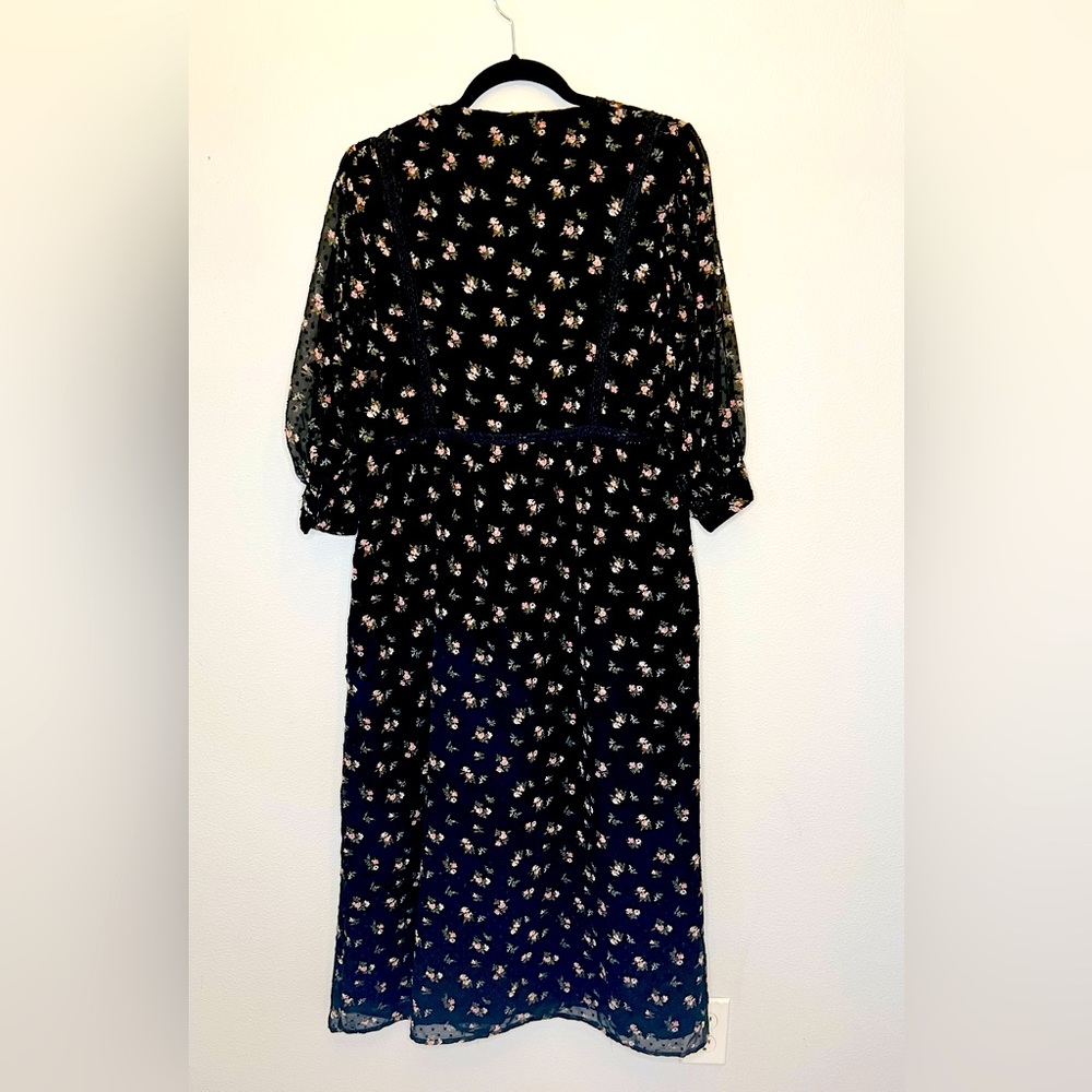 Topshop Black Floral Midi Dress Sheer Sleeves - Picture 4 of 4